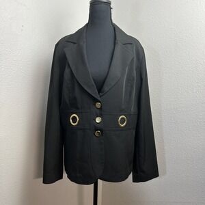 Vintage NYCC Three Button Blazer Women's Large Black Gold Button Detail‎ Career